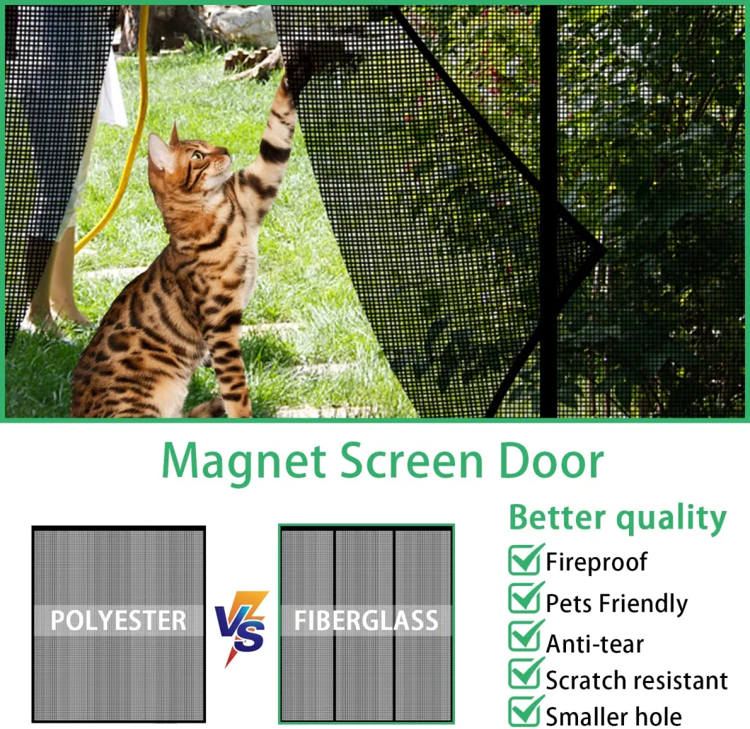 Magnetic Screen Door with Durable Fiberglass Mesh Curtain and Full Frame Hook Loop Fits Door Size up to 36&quot;X82&quot; Max- Black