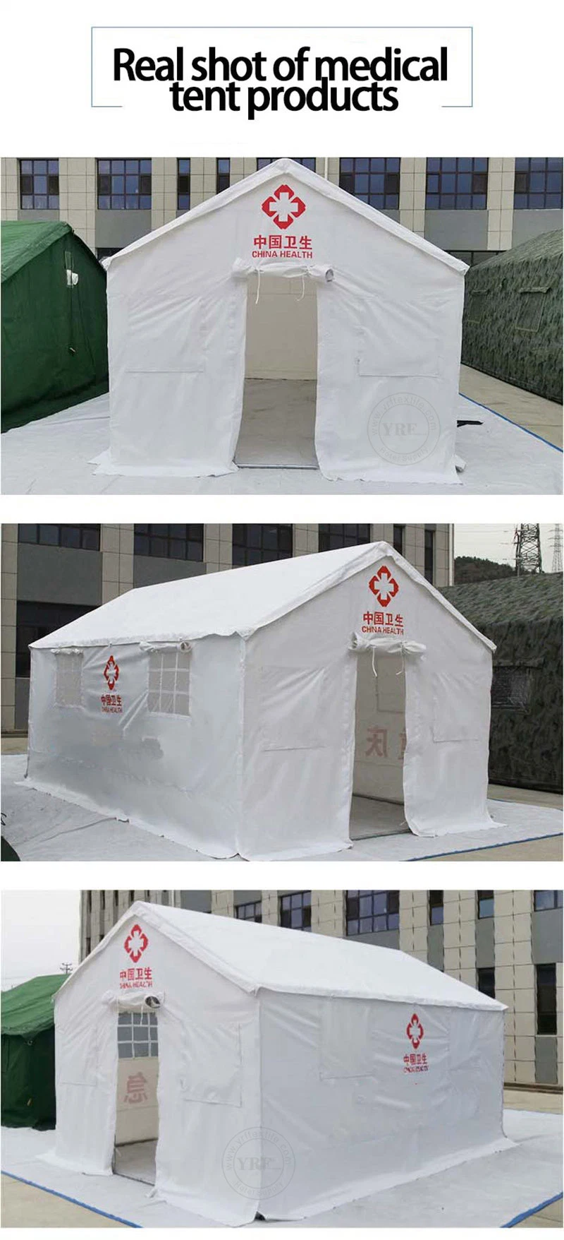 China Relief Tent 1 Fireproof Tarpaulin Waterproof 20 Person Tents with Toilet Size, Lettering, Colour, Customised Tents for Disaster Relief