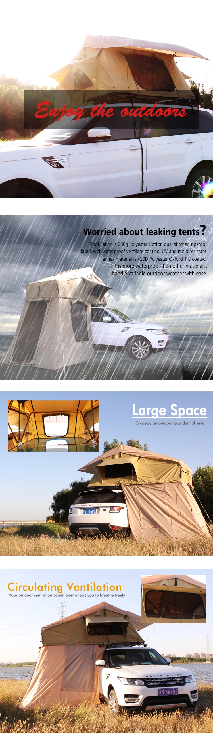 High Quality Portable Driving Travel Pop up Car Rooftop Awning Camper Roof Top Tent