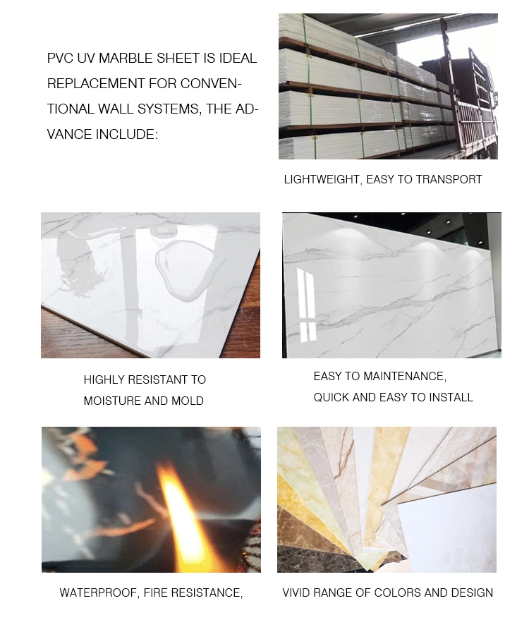 Chinese Manufacturer 2mm 3mm 4mm 5mm PVC Marble Sheet UV Coating Wall Panel Sheet