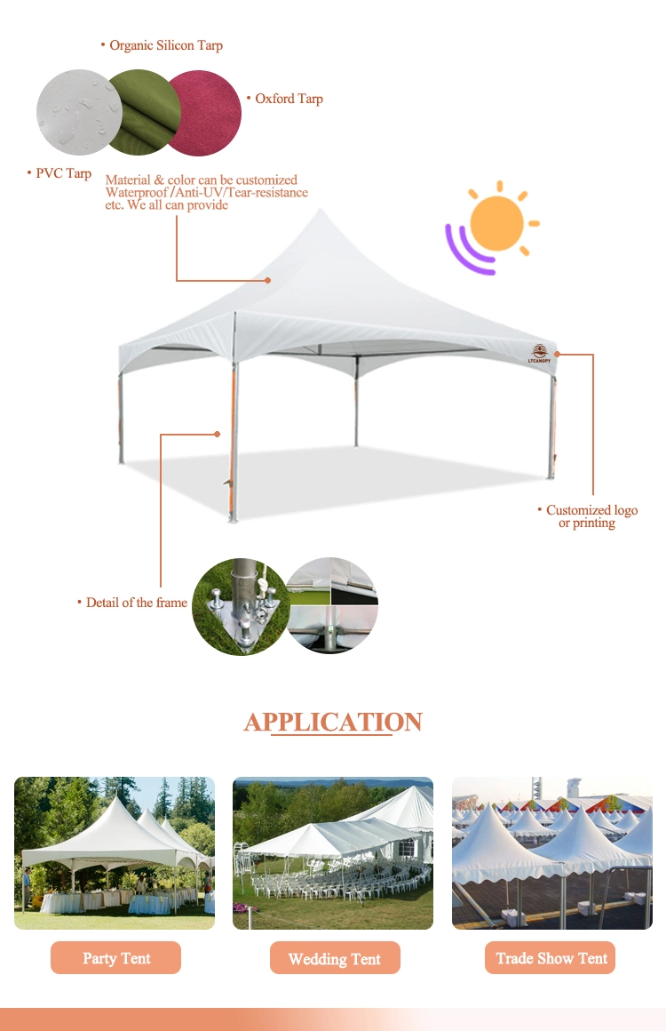 Litong High Tensile Strength Outdoor Waterproof PVC Cover Tarp Antil-UV Roof Top Mildew-Proof Pagoda Tent Canopy Tent for Party or Wedding