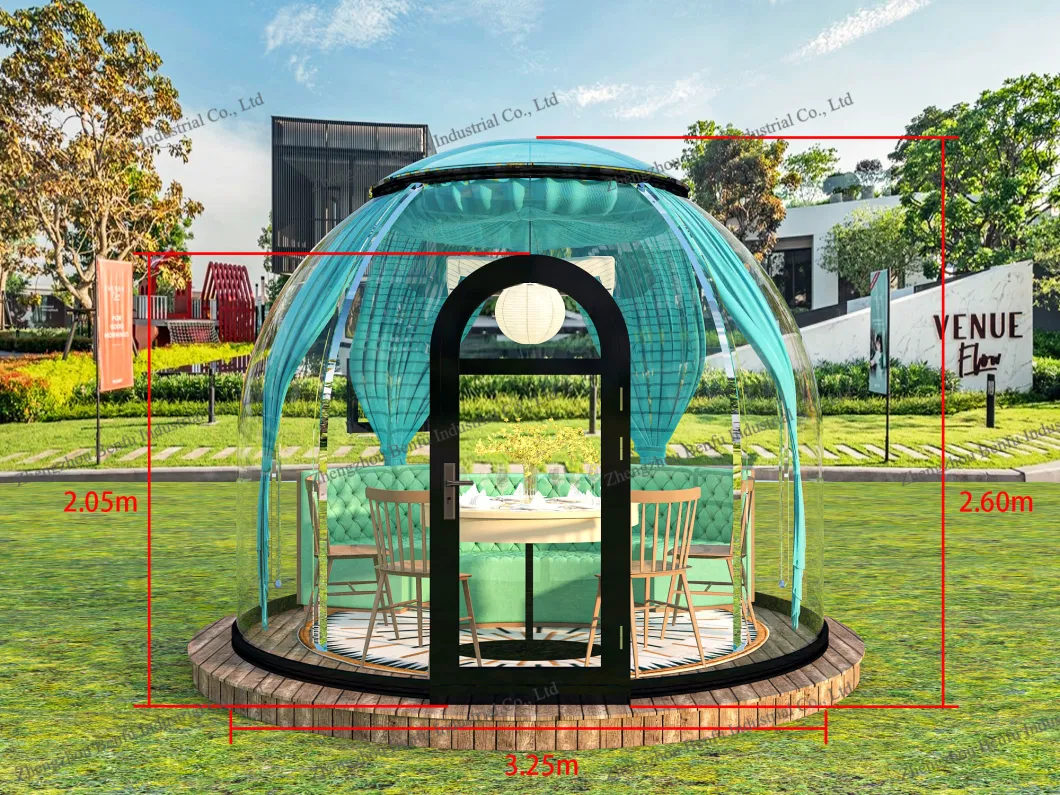 Indoor Area 23.74 Square Meters PVC PC Hotel Transparent Glamping Geodesic Dome Bubble Tent for Outdoor Dining