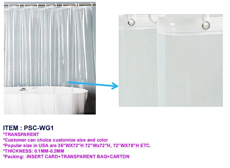 Premium Light Weight Clear Pink Plastic Bathroom Shower Curtain, 3D Custom Printed PVC PEVA Shower Curtain