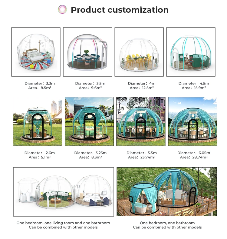 Plastic Clear Glamping Cottage Garden Bubble Dome Kids Camping Tent with Bathroom