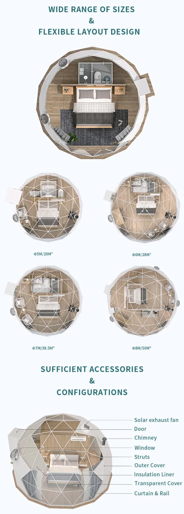 Winter Outdoor Luxury Geodesic Glamping Clear Dome House Glamping Dome Tent