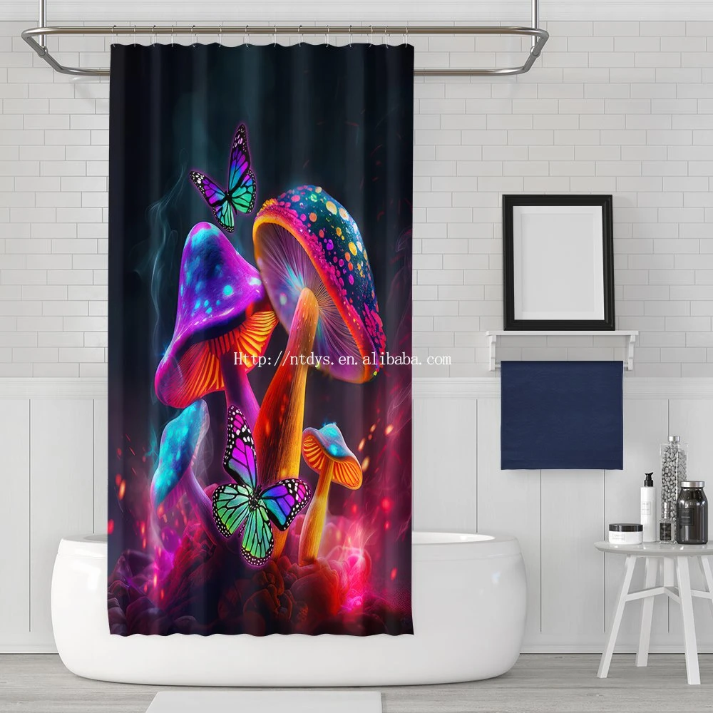 Mushroom 3D Printed Shower Curtain Modern Customized Plastic Shower Curtain