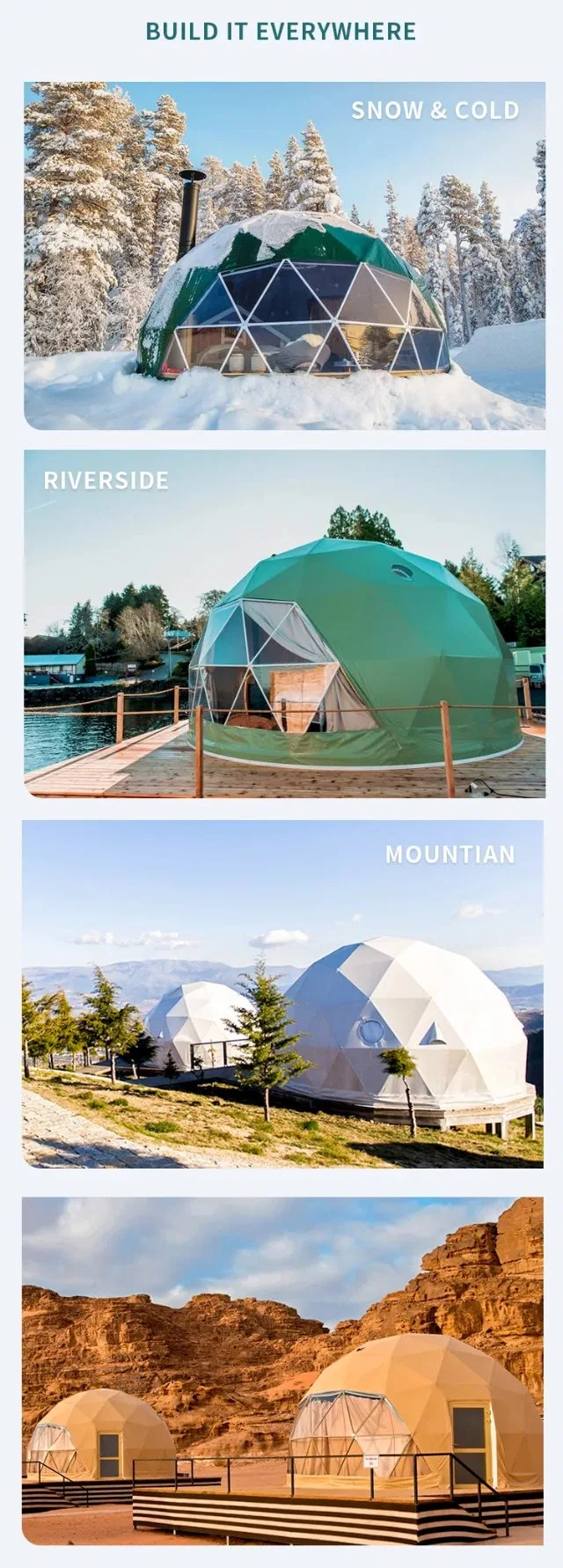 Waterproof and Fireproof Glamping Hotel Dome Geodesic Camping Tent for Resort