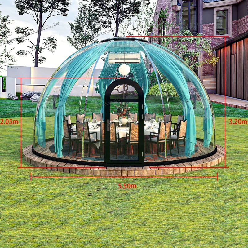 Indoor Area 23.74 Square Meters PVC PC Hotel Transparent Glamping Geodesic Dome Bubble Tent for Outdoor Dining