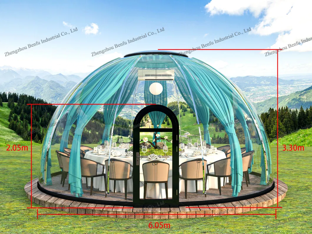 Indoor Area 23.74 Square Meters PVC PC Hotel Transparent Glamping Geodesic Dome Bubble Tent for Outdoor Dining