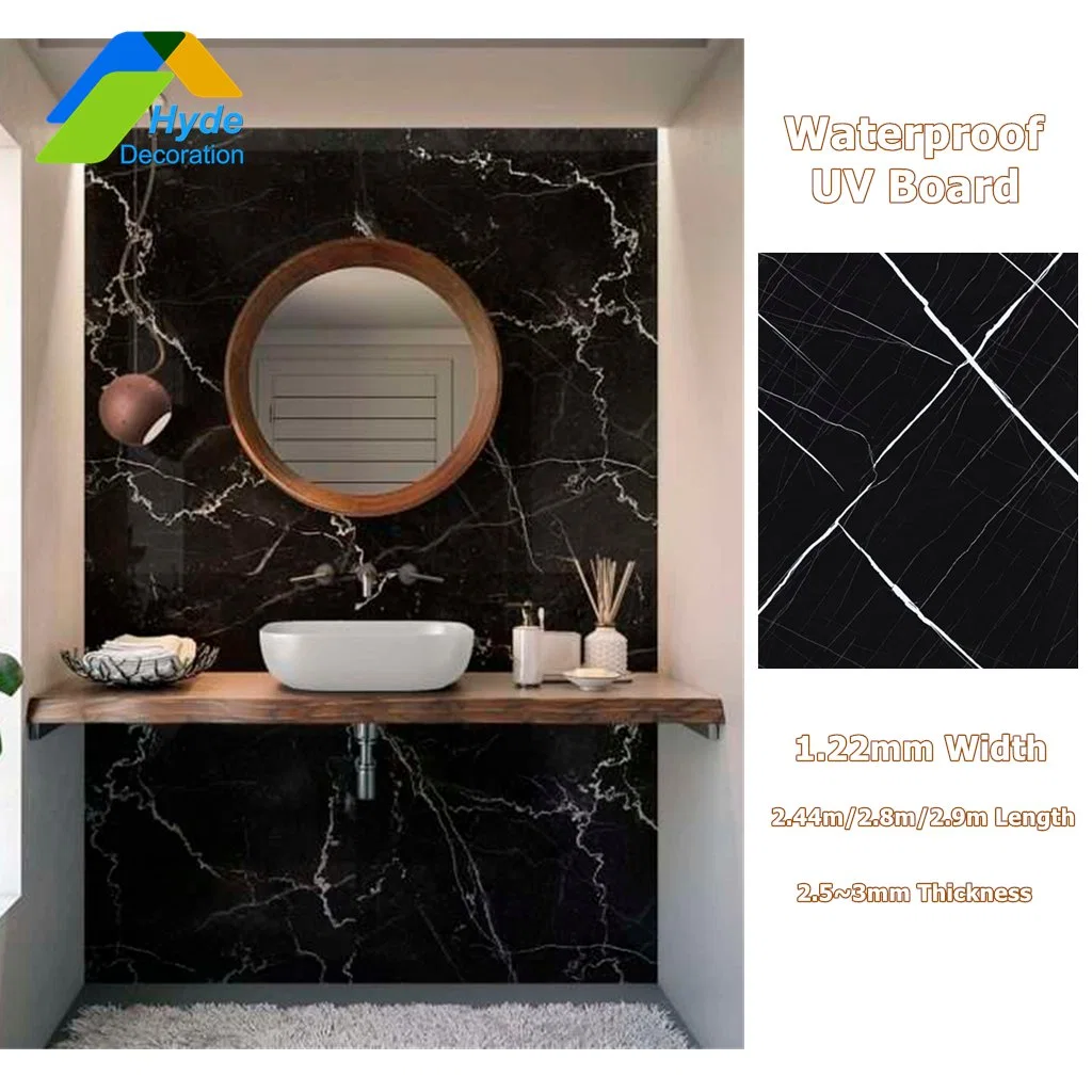 1.22X2.44m Thickness 3mm Interior Decoration Wall Panel 3D Waterproof High Glossy UV Coating PVC Marble Sheet for United Arab Emirates Oman Saudi Arabia