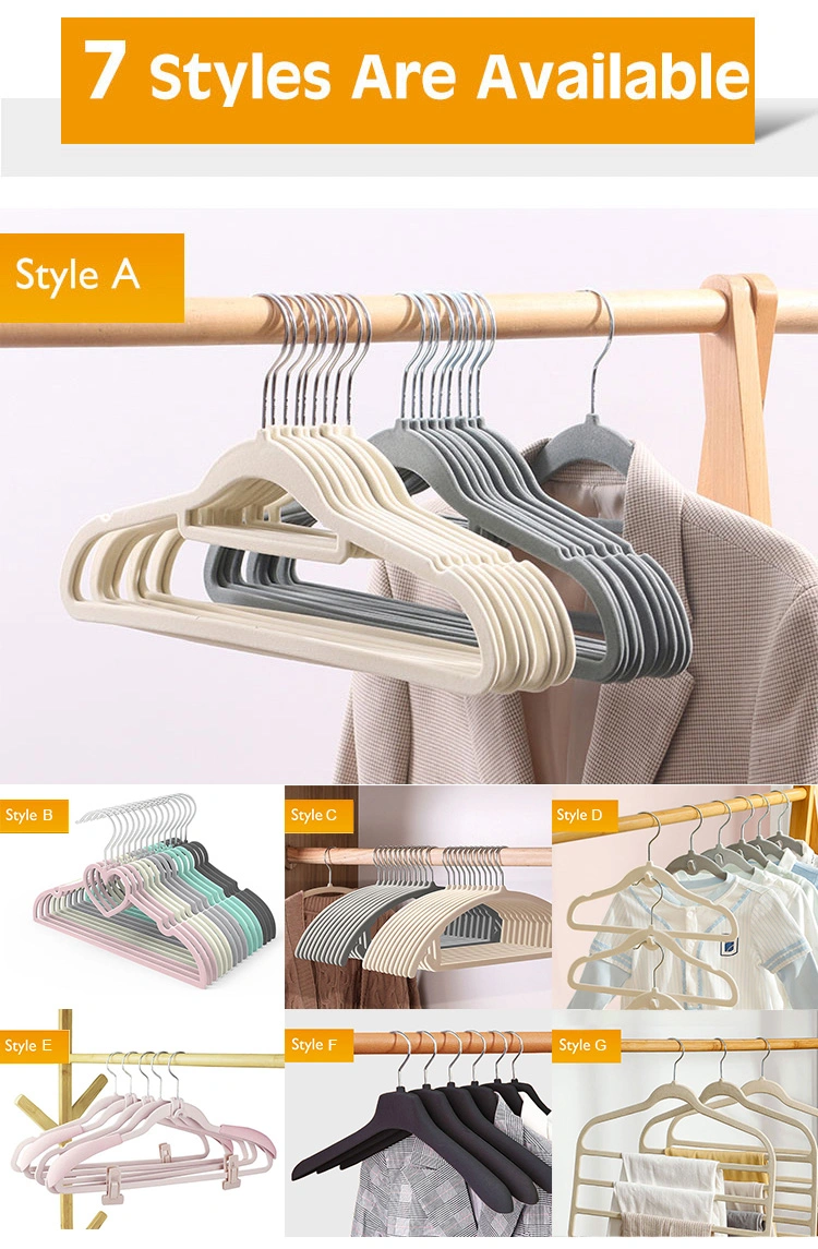 Factory Bulk Custom Flocking Plastic Space Saving Pink Velvet Hangers 360 Degree Swivel Hook Velvet Hangers for Clothes