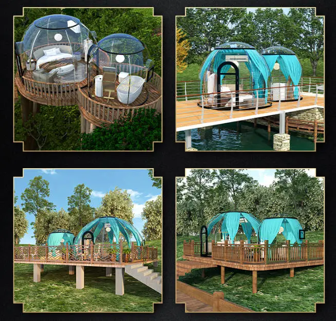 Indoor Area 23.74 Square Meters PVC PC Hotel Transparent Glamping Geodesic Dome Bubble Tent for Outdoor Dining