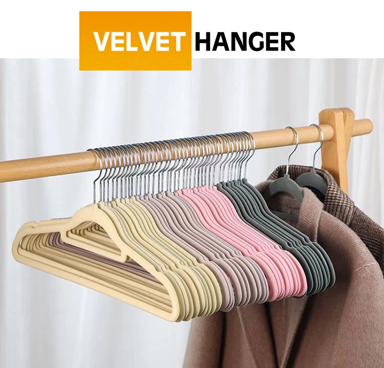 Factory Bulk Custom Flocking Plastic Space Saving Pink Velvet Hangers 360 Degree Swivel Hook Velvet Hangers for Clothes