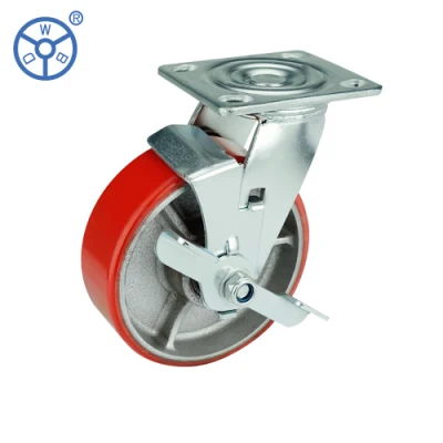 Wbd Heavy Duty Cast Iron Core PU Caster Red Polyurethane Castors and Universal Wheels for Trolley