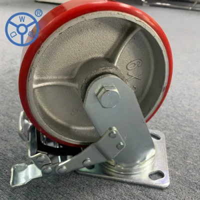 Wbd Heavy Duty Cast Iron Core PU Caster Red Polyurethane Castors and Universal Wheels for Trolley
