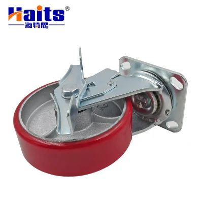 Red Swivel Caster Heavy Duty Industry Industrial Storage Cabinet Wheels Iron Core PU Industrial Wheel Casters