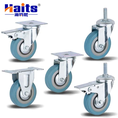 50/65/75/100/125mm Blue Rubber Swivel Plate Without Brake Caster Wheel Ruedas Giratorias