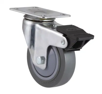 Swivel PU Trolley Caster Wheel Threaded Stem Brake Wheel Castor