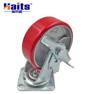 Red Swivel Caster Heavy Duty Industry Industrial Storage Cabinet Wheels Iron Core PU Industrial Wheel Casters