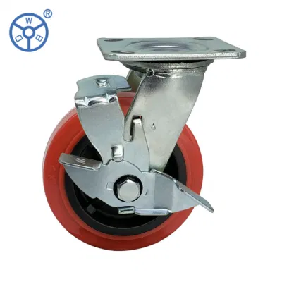 Wbd Good Price Industrial Swivel PU PVC Wheels Double Brake Castor Ruedas Giratorias Heavy Duty Caster with Locking Peru Type Casters