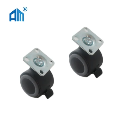 High Quality Twin Wheel with Brake, 2 Inch PU Threaded Stem Caster Wheel Caster for Office Chair