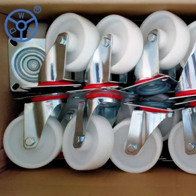 Wbd Manufacturer Industrial 100 mm 125 mm 6 Inch Castor White PP Plastic 5&quot; Locking Caster Wheels