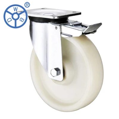 European Type Heavy Duty Caster Nylon Wheel White PA Flat Free Caster Wheels Swivel Locking Castor