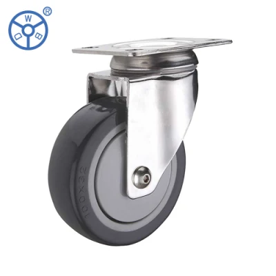 Wbd 3 4 5 Inch Swivel Double Brake Top Plate Threaded Stem Medium Duty PP Core Gray PU Caster Wheel