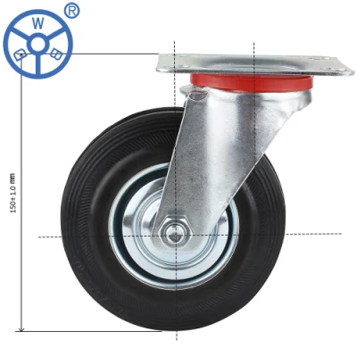Wbd 5 Inch Swivel Black Roller Bearing Heavy Duty Zinc Plated Swivel Solid Rubber Caster Trolley Wheel