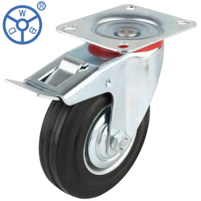 Wbd 5 Inch Swivel Black Roller Bearing Heavy Duty Zinc Plated Swivel Solid Rubber Caster Trolley Wheel