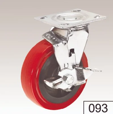 4/5/6/8 Inch Red PU Tread Swivel Brake Plate Top Caster/ Trolley Wheel