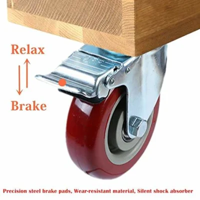 Red Swivel Medium Duty Caster PU Wheel 5 Inch 4 Inch 3inch