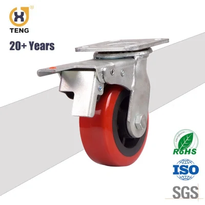 20+Year Factory Industry Heavy Duty 5 Inch Castor Swivel Top Plate PP PU Wheel Caster with Side Brake