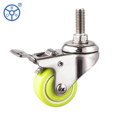 Wbd Wheels 40 50 mm Stainless Light Duty Green Color Mini Swivel Caster Wheels with Brake