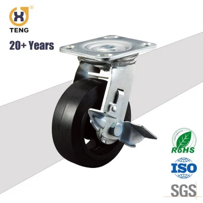 Heavy Duty Industrial Caster Swivel Rotating Plate Iron Steel Rubber Castor Wheel with Brake