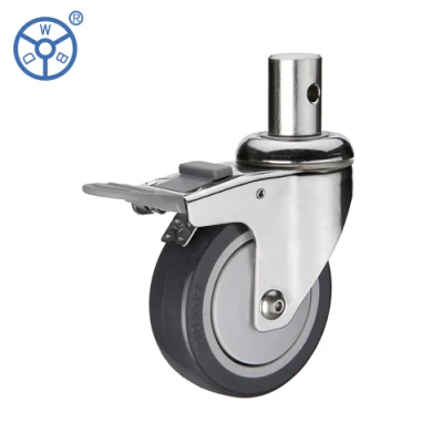Plate Stem Swivel Fixed Lock Castor Manufacturer 4 Inch PU Rubber Tire Steel Fork Table Cart Medical Wheel Heavy Duty Caster for Medical Bed