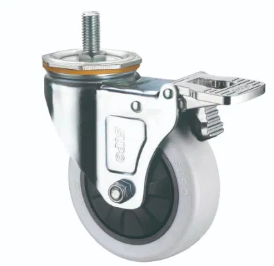 PP Caster with Swivel Thread Plate Swivel Hollow Rivet with Total Lock Brake