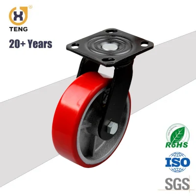 20+Year Factory Industry Heavy Duty 5 Inch Castor Swivel Top Plate PP PU Wheel Caster with Side Brake