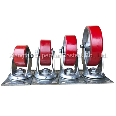 4 5 6 810 Inch Industrial PU Cast Iron Trolley Wheel and Swivel/Fix Caster Wheel