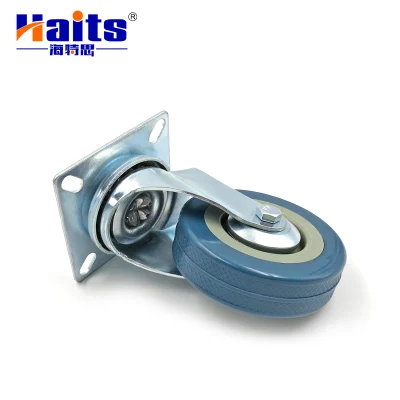 50/65/75/100/125mm Blue Rubber Swivel Plate Without Brake Caster Wheel Ruedas Giratorias