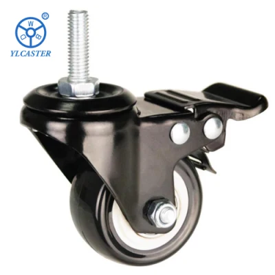 Amazon Package 50mm Light Duty PU PVC Small Black Screw Castor Wheel for Sewing Machine