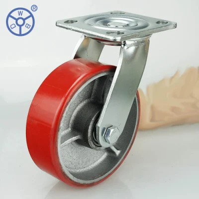 Wbd Heavy Duty Cast Iron Core PU Caster Red Polyurethane Castors and Universal Wheels for Trolley