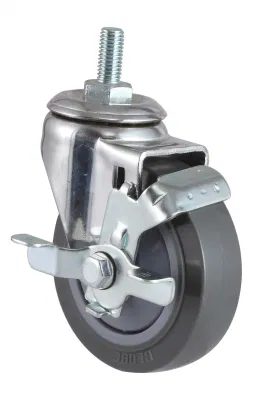 Swivel PU Trolley Caster Wheel Threaded Stem Brake Wheel Castor