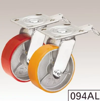 4/5/6/8 Inch Red PU Tread Swivel Brake Plate Top Caster/ Trolley Wheel