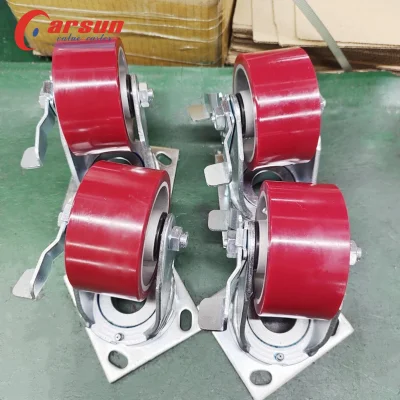 4 Inch Red PU Aluminum Core Polyurethane Trolley Wheel Heavy Duty Industrial Caster Wheels