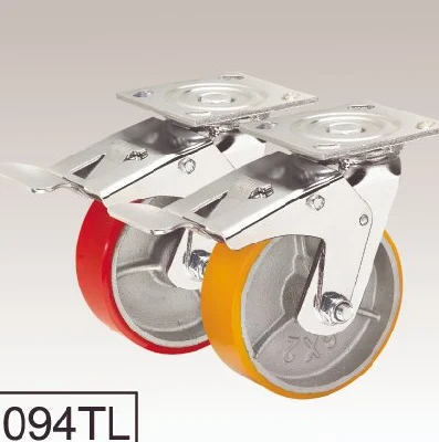 4/5/6/8 Inch Red PU Tread Swivel Brake Plate Top Caster/ Trolley Wheel