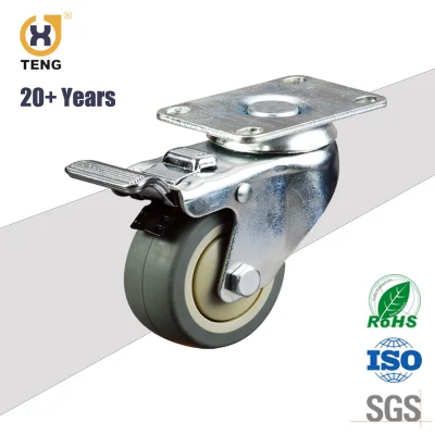 Industry Medium Duty 3 Inch Swivel Bolt Hole TPR Caster with Metal Brake