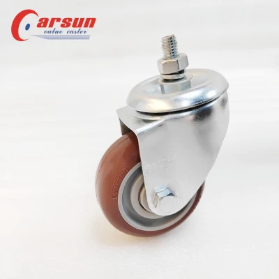 Medium Industrial Casters Threaded Stem Casters 3 Inch Red Polyurethane Wheel Casters