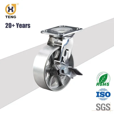 Heavy Duty Industrial Caster Swivel Rotating Plate Iron Steel Rubber Castor Wheel with Brake