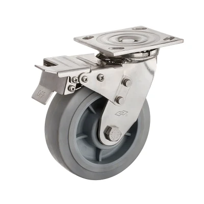 8 Inch Stainless Steel Swivel Locking Heavy Duty Rubber Caster